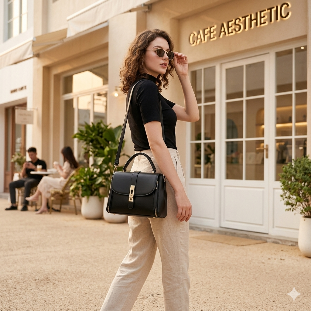 Elegant Black PU Leather Crossbody Bag for Girls | Stylish Handbag for Daily Use