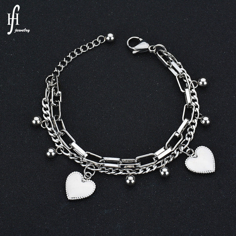 Elegant Heart Charm Bracelet for Women | Stainless Steel Layered Chain Bracelet