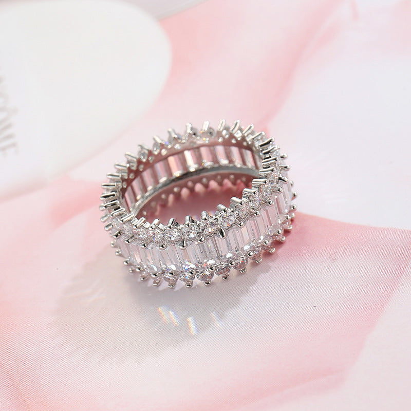 Luxury Full Eternity Zircon Diamond Ring for Women | Silver Tone Crystal Band Ring
