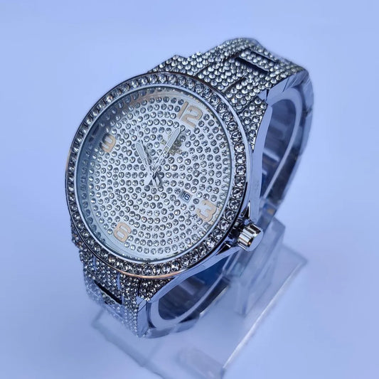 Luxury Stainless Steel Crystal Watch for Men | Sparkle Dial Analogue Wristwatch