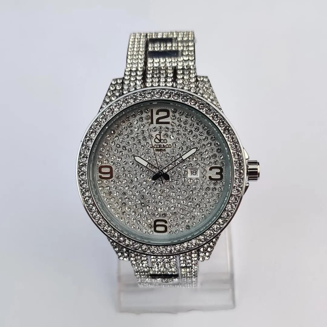 Luxury Stainless Steel Crystal Watch for Men | Sparkle Dial Analogue Wristwatch
