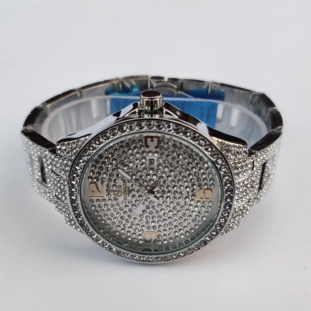 Luxury Stainless Steel Crystal Watch for Men | Sparkle Dial Analogue Wristwatch