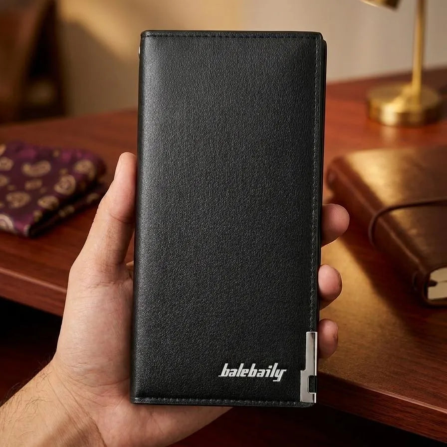 PU Leather Wallet with Card Slots & Zipper Pocket