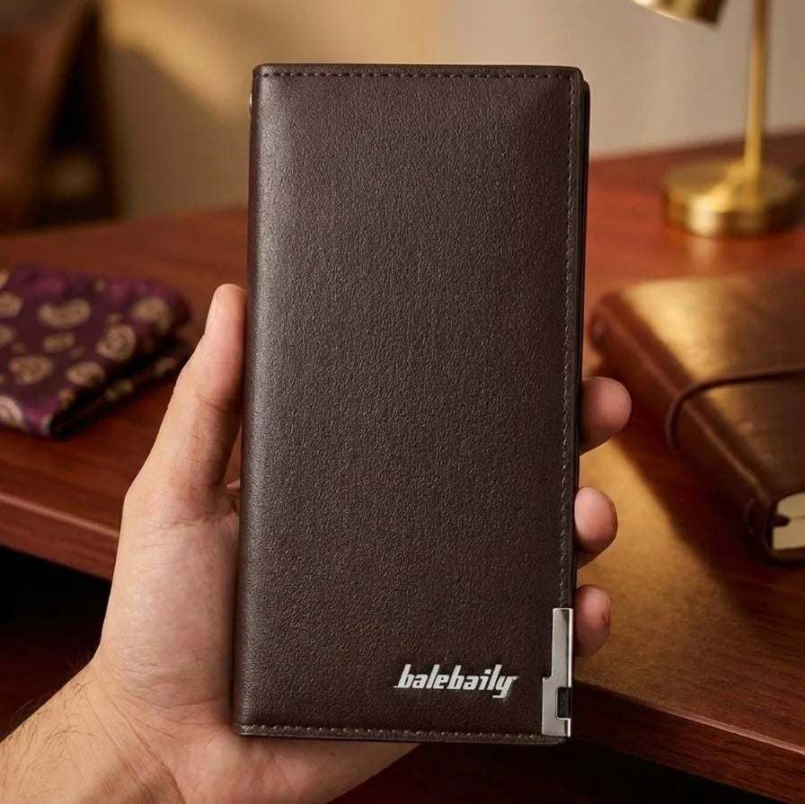 PU Leather Wallet with Card Slots & Zipper Pocket