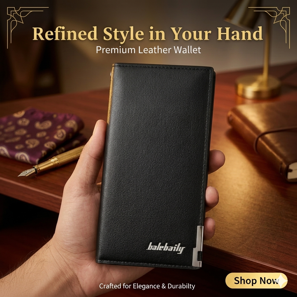 PU Leather Wallet with Card Slots & Zipper Pocket