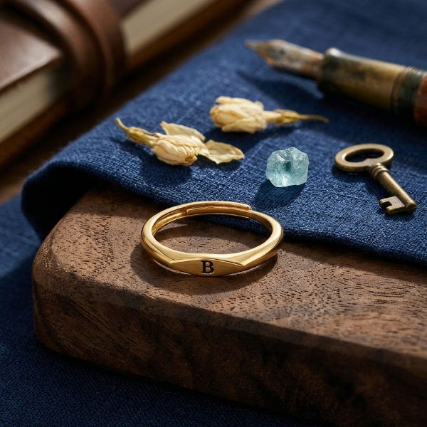 Gold ring with engraved letter 'B', by ziva style