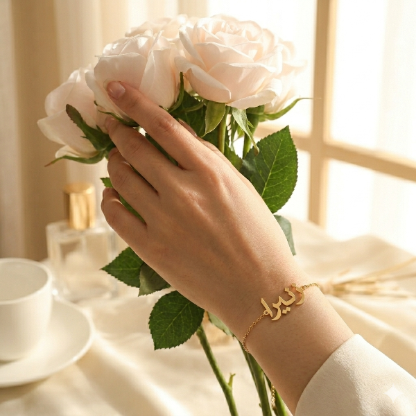 gold bracelet featuring Arabic script  by ziva style
