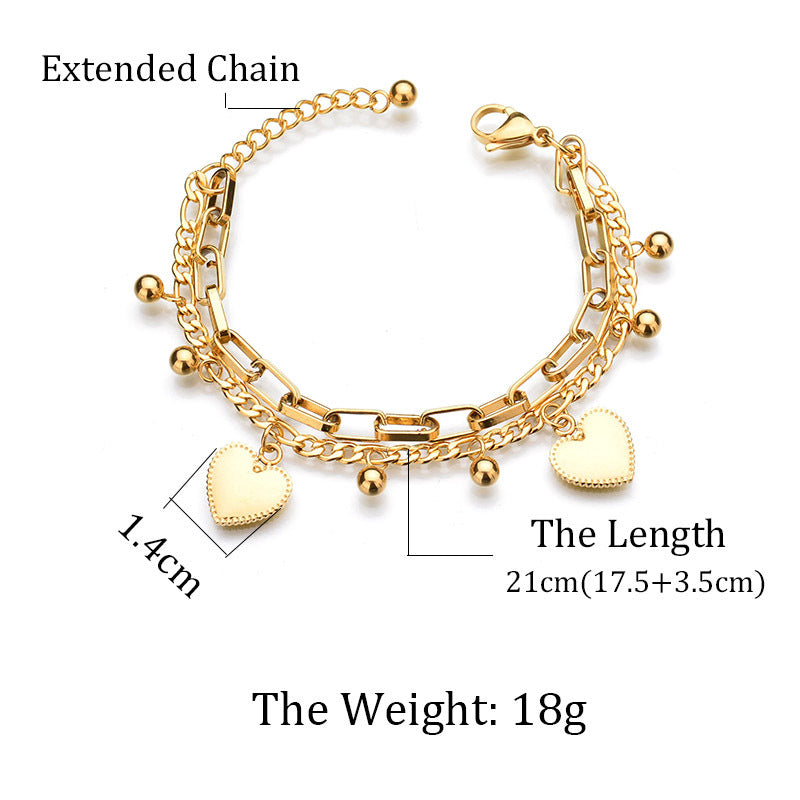 Elegant Heart Charm Bracelet for Women | Stainless Steel Layered Chain Bracelet