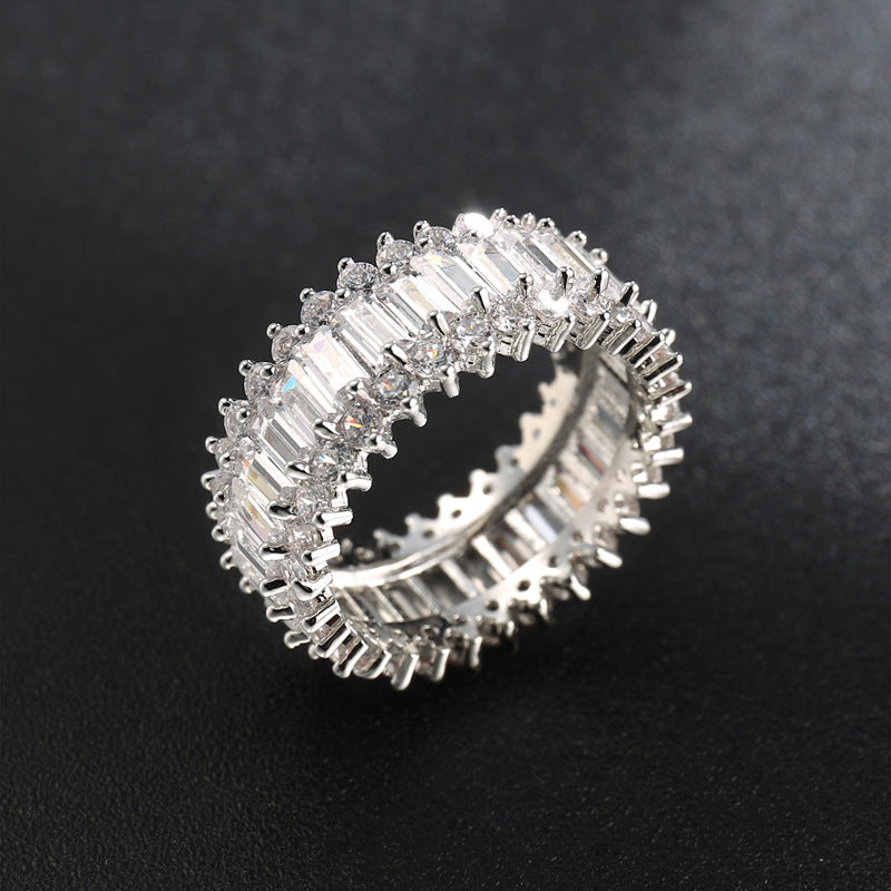 Luxury Full Eternity Zircon Diamond Ring for Women | Silver Tone Crystal Band Ring