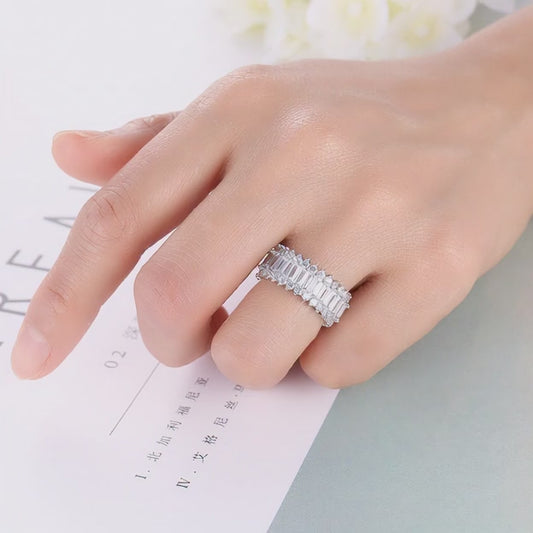 Luxury Full Eternity Zircon Diamond Ring for Women | Silver Tone Crystal Band Ring