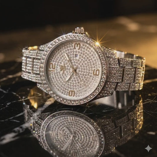 Luxury Stainless Steel Crystal Watch for Men | Sparkle Dial Analogue Wristwatch