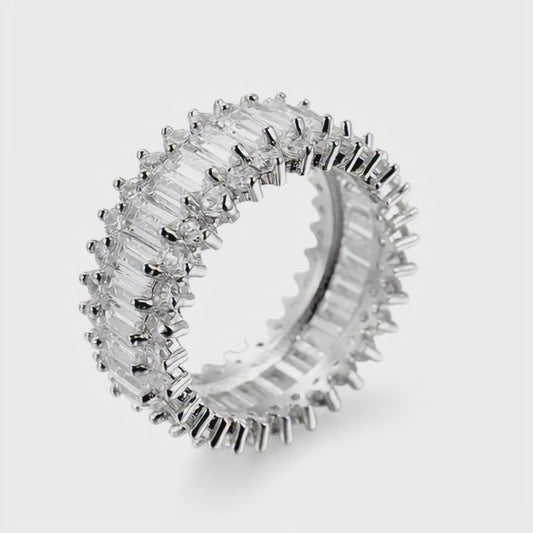 Luxury Full Eternity Zircon Diamond Ring for Women | Silver Tone Crystal Band Ring