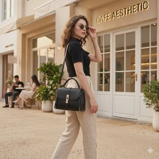 Elegant Black PU Leather Crossbody Bag for Girls | Stylish Handbag for Daily Use